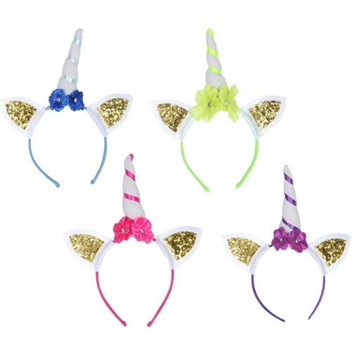 Glittered Unicorn Headbands 4 Pack Fabric Unicorn Party Favors Supplies - Image 1 of 1