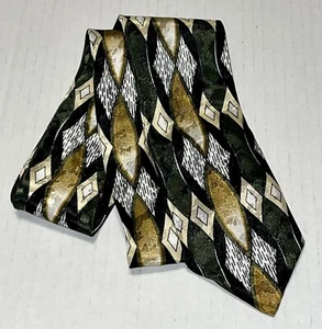 Cravatta uomo Cornerstone verde nero oro poliestere geometrica 58”X 3”NUOVA SENZA ETICHETTE - Foto 1 di 10