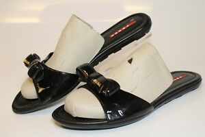 Prada Womens 41 10 Patent Leather Flat Slides Sandals Shoes 3X5721