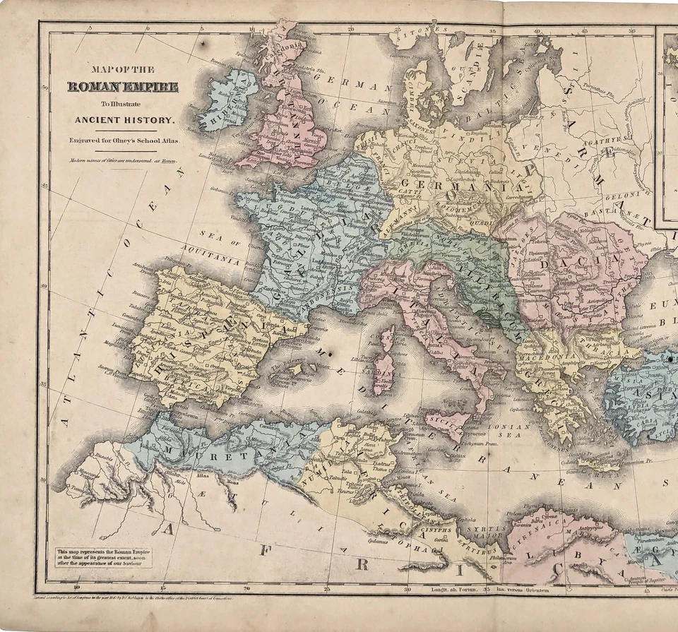 Mapa IMPERIO ROMANO 1845 ORIGINAL (17x10,5) Germania - Italia - Dacia - Hispania Foto 1 de 3