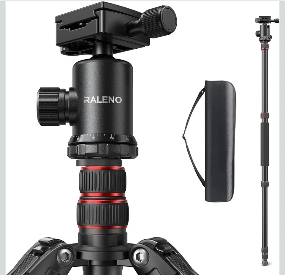 Trípode para cámara RALENO 78"" con cabeza esférica 360° trípode metálico compacto Foto 1 de 2