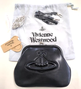 NWT Vivienne Westwood Shoulder Bag Clasp Clutch Bag Black Big Orb Logo Stitch - Picture 1 of 10