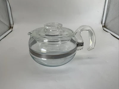 Pyrex Flameware Coffee Pot Glass 6 Cup Teapot Stove Top Kettle w/lid 2 Sm Chips - Image 1 of 4