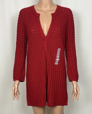 Suéter/minivestido túnica tejido cuello en V profundo rojo talla mediana Calvin Klein para mujer Foto 1 de 4