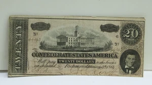 1864 Confederate $20 Banknote Richmond Serial # 44143 XF - Picture 1 of 2