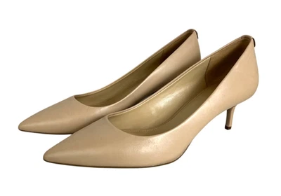Michael Kors Neutral Beige Leather Pointed Kitten Heel Pumps Size 8 Party Office - Image 1 of 4