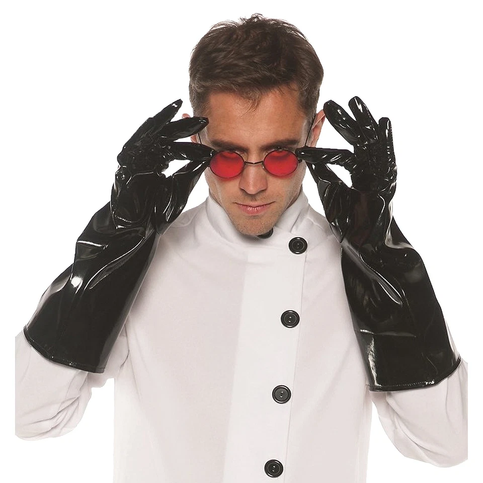 Mad Scientist Black Vinyl Rubber Adult Mens Halloween Costume Gloves