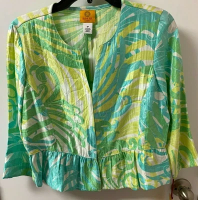 Womens 3/4 Sleeve Jacket Lightweight Green Yellow Aqua Size 8P NWT Ruby Rd - Image 1 of 4
