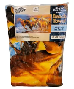 Horses On The Beach 100% Cotton Velour Beach Towel Newland Brand New - Picture 1 of 4