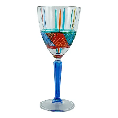 Murano Glass Wine Multi Blue Stem Hand Painted Height 19cm Venice Italy - Image 1 of 4