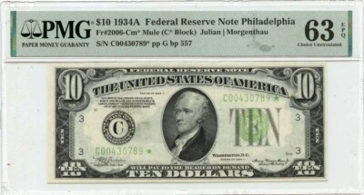 1934A $10 Federal Reserve Philadelphia PA Fr# 2006-Cm* PMG CH63 EPQ - Image 1 of 2