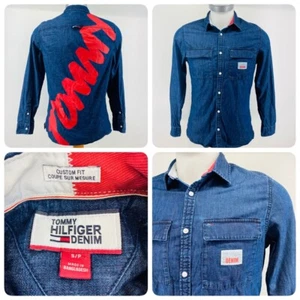 Tommy Hilfiger Herren Gr. S Dark Indigo Blue Denim Spellout Button Down Hemd OD6 - Bild 1 von 12