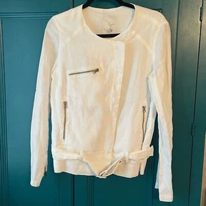 Joie Moto motorcycle white linen jacket coat sz Small - Picture 1 of 8