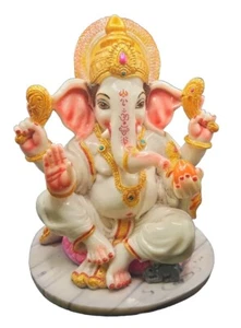 Statua in marmo Lord Ganesha Bhagwan Idolo Ganpati Murti per casa - Foto 1 di 6