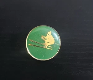 Vintage Snow Skiing Pin Back Olympics Gold & Green Enamel Pin Back Button - Picture 1 of 9