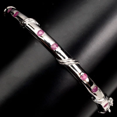 Bracciale In Argento Sterling 925 Con Rubino Rotondo Gioielli In Pietra Naturale - Immagine 1 di 4