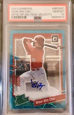 2023 Donruss Teal Velocity Rated Prospect Won-Bin Cho #RPS-WC Auto /15 PSA 10 - Image 1 of 2