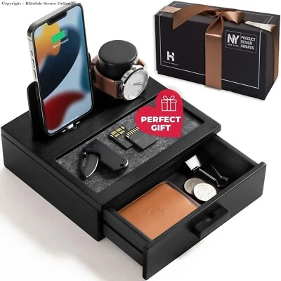 Holme & Hadfield Premium Wooden Phone Docking Station with Drawer – Nightstan... - Image 1 of 4