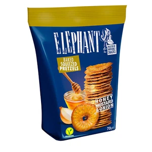 Elephant Baked Squeezed Flat Pretzels, Honey Mustard & Onion 9.52 Ounce Bag - Picture 1 of 5