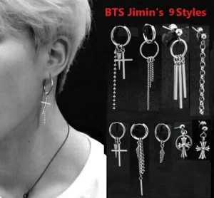 KPop Idol BTS Earrings JIMIN 9 Designs Non allergy Surgical Steel Silver Jewelry - Picture 1 of 39