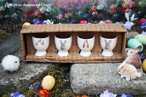 RAE DUNN BY MAGENTA BUNNY EGG CUPS (4) -NIB- HOPPING GOOD SPRINGTIME TABLEWARE! - Picture 1 of 11