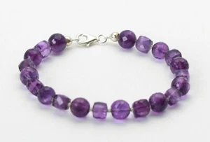 Amethyst Armband lila Amethyst Kugeln und Würfel facettiert 21 cm lang - Bild 1 von 2