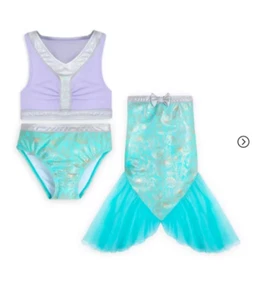 Girls Disney Adaptive Little Mermaid Ariel 3pc Swim Set Teal Blue/Purple L - Picture 1 of 5