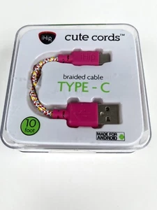 PHONE CHARGER IHip Cute Cords Braided Cable Type C Android Pink 10’ - Picture 1 of 10