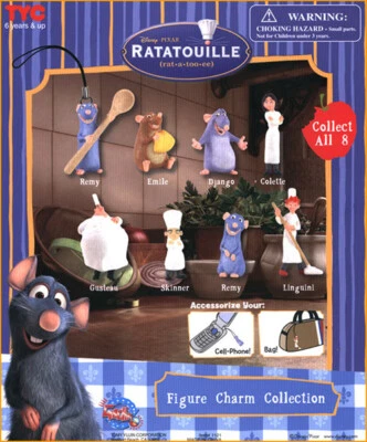 DISNEY - Ratatouille Figure Charm Collection Phone Straps Complete Set of 8 Tomy - Immagine 1 di 4