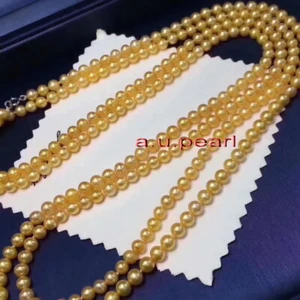 collana lunga AAAAA 48"9-10mm NATURALE REALE mare del sud perle oro profondo oro 14K - Foto 1 di 6