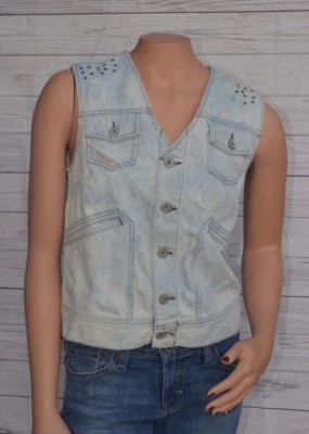 Diesel Women blue Denim Studded Vest Size M - Image 1 of 4