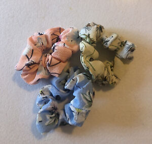Set of 3 Fabric Hair Scrunchies - Cream, Pink and Blue Floral Set -S611