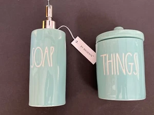 Rae Dunn Artisan Turquoise Bathroom Washroom Restroom Vanity Set 2 Pc Farmhouse - Picture 1 of 4