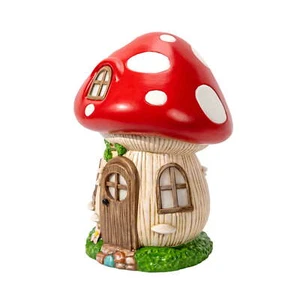 GNOME MUSHROOM HOUSE STATUE Solar Powered Illumination 10 Inch - Picture 1 of 6