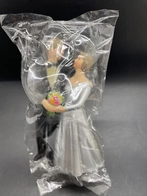 Vestido plateado para adorno de pastel de boda novia novio esmoquin negro 1980 panadería artesanías HK Foto 1 de 4