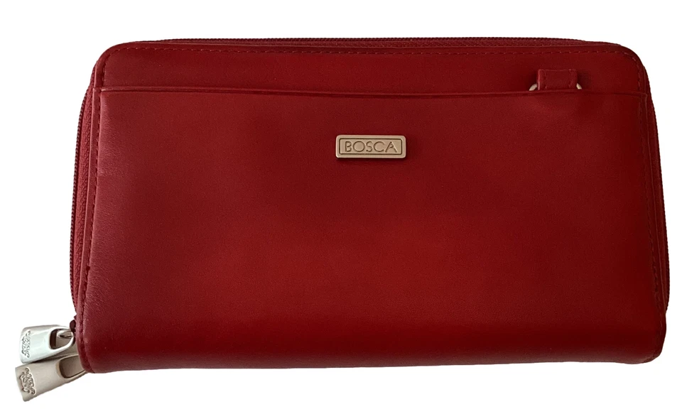 "Bolso clutch Bosca doble cremallera rojo escarlata Napa Vitello para mujer talla 7,25"" nuevo" Foto 1 de 4
