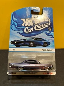 1/64 HOT WHEELS COOL CLASSICS SPECTRAFROST 27/30 1961 CHEVROLET IMPALA BLUE CARD - Picture 1 of 2