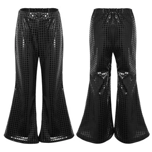 US Kids Girls Dance Pants Latin Bell-Bottom Shiny Street-wear Retro Trousers - Picture 1 of 95