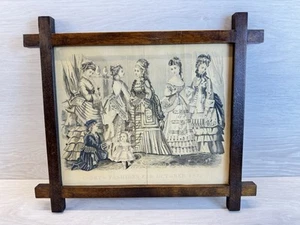 Antique Godey’s Victorian Fashion Print 1873 Framed w Vintage Wooden Frame - Picture 1 of 17