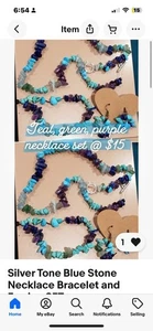 Natürlicher Türkis Blau Grün Kristall Stein 925 Schmuck Halskette Armband - Bild 1 von 1