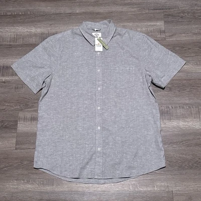 NEW Marine Layer Men's Large Light Heather Gray Hemp Tencel Short Sleeve Shirt - Image 1 of 4