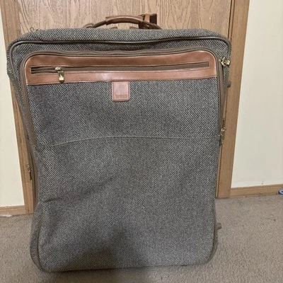 Hartman FSM Tweed Rolling Suitcase Luggage Brown Leather Carry-On vintage - Image 1 of 4