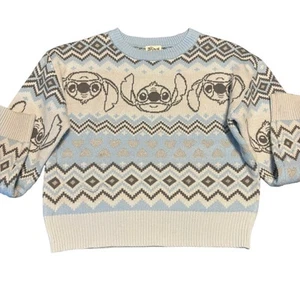 Disney Stitch Girls Metallic Lurex Holiday Sweater, Blue White Size 7/8 Medium M - Picture 1 of 6
