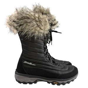 Eddie Bauer Vibram Thermafill Insulated Faux Fur Winter Boots Black Size 8.5 - Picture 1 of 21