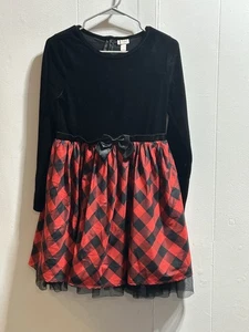 Cat & Jack Mädchen kariertes Kleid XL 14/16 schwarz rot langarm - Bild 1 von 8