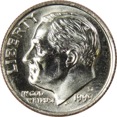 Moneda de diez centavos D Roosevelt BU 1999 sin circular Mint State 10c coleccionable de Estados Unidos Foto 1 de 2