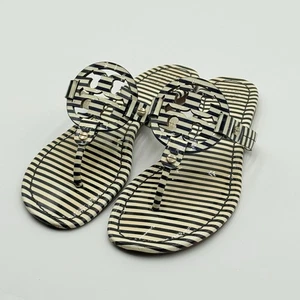 Tory Burch Miller Sandals Women’s 8.5M Striped Navy & Cream Thong Flip Flops - Picture 1 of 12