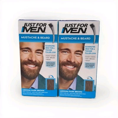 (2) Kit de cepillo de bigote y barba en color Just For Men #M-40 marrón oscuro medio Foto 1 de 2