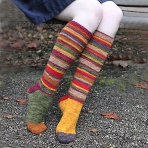 Women Stockings Cotton Casual Multicolor Striped Socks - Picture 1 of 4