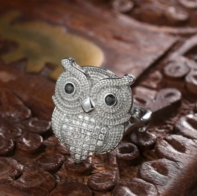 Special Round Black Onyx Gemstone Silver Owl Rings Size 6-10 Holiday Gifts - Image 1 of 4